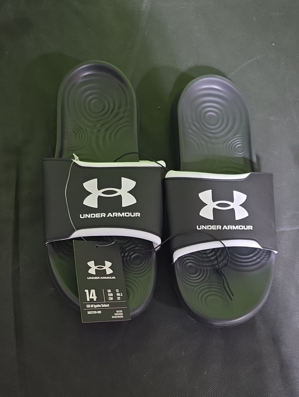 Under Armour Kids' Black Slide Sandals - White Logo Size 14